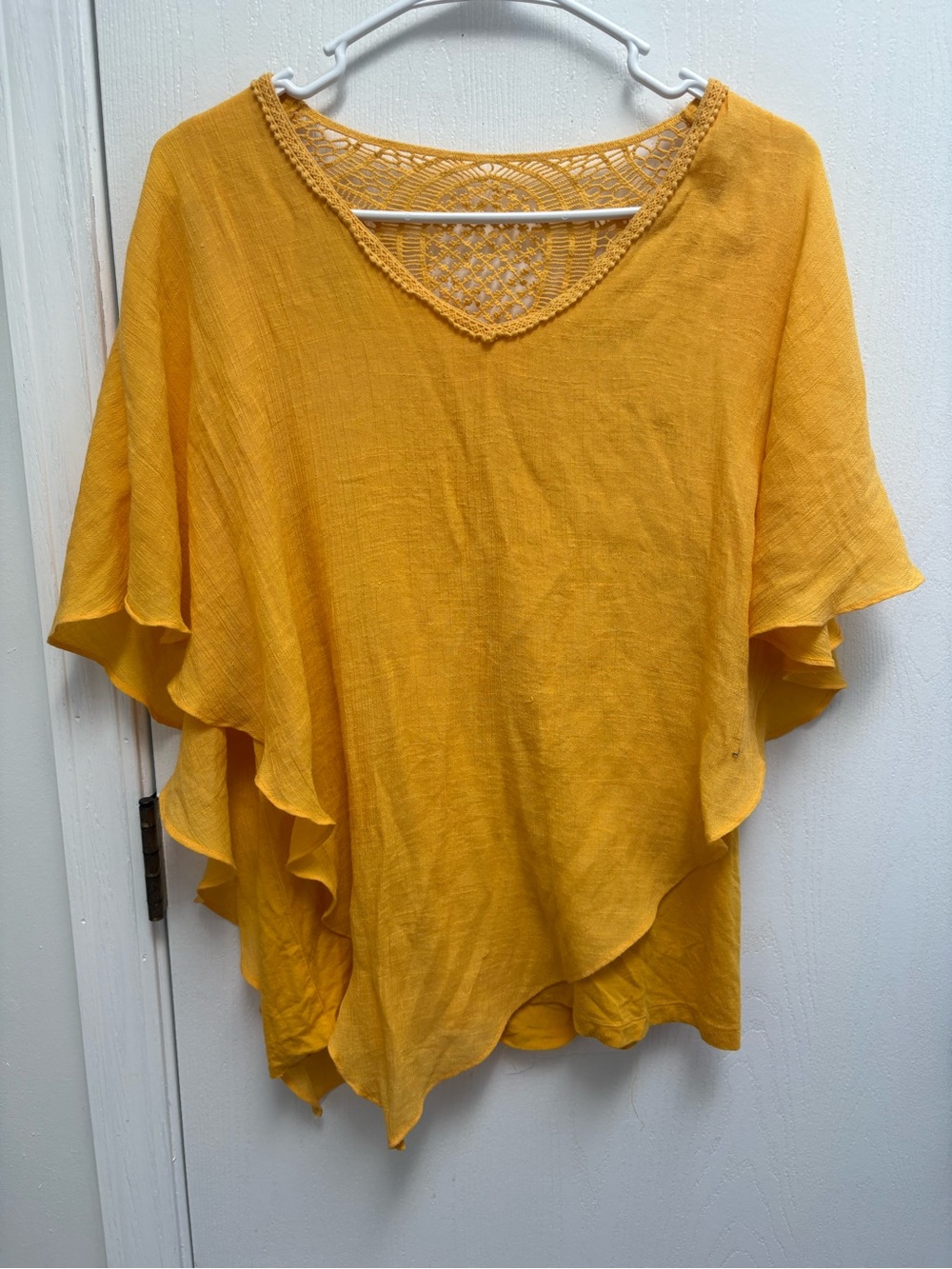 Apt. 9 Mustard Yellow Crochet-Trim Flutter Sleeve Tunic